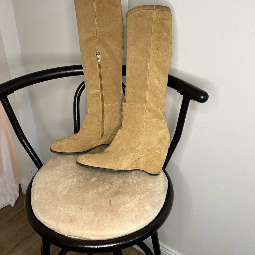 Tan Suede Knee-High Boots